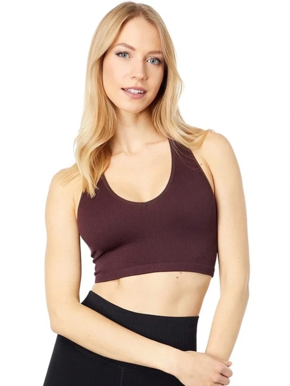 FP Movement "Free Throw" Ribbed Workout Crop Top in Brown - Size Small